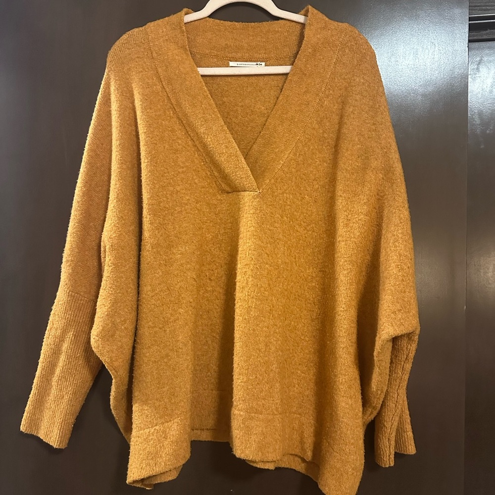 Anthropologie V-Neck Sweater in Rich Tan